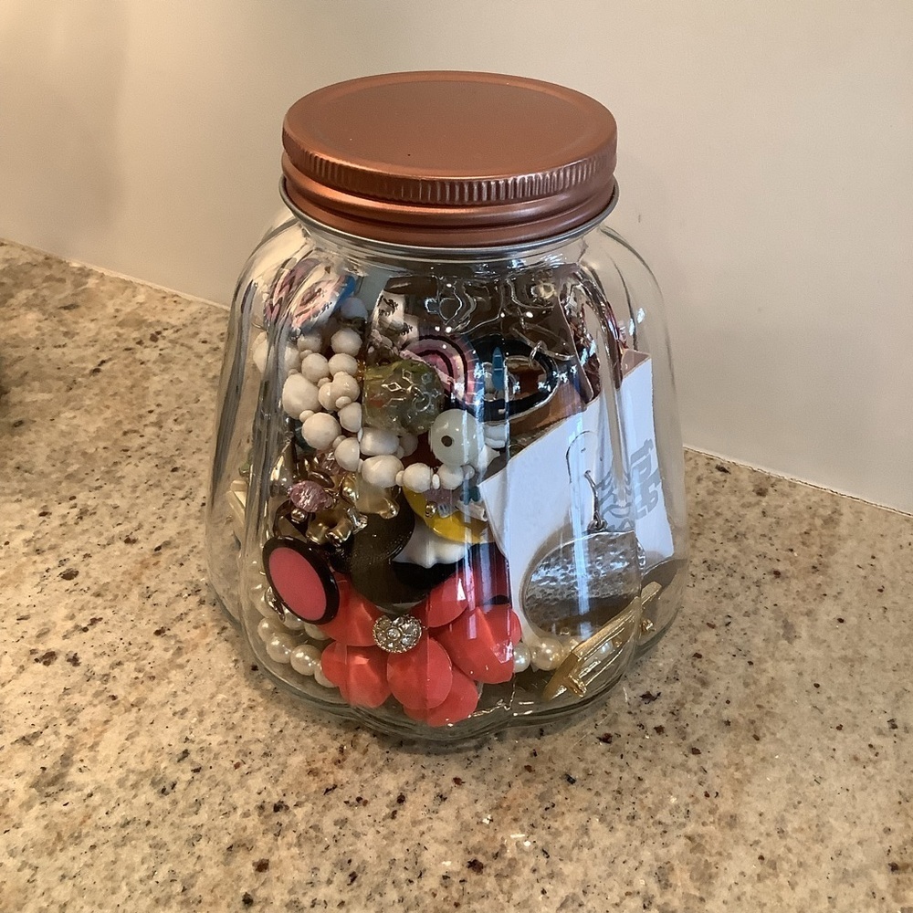 Mystery Jar Full of Jewelry Assortment of Necklaces Earrings Brooches More